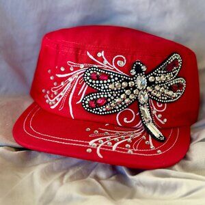 Hat~Rhinestone~Dragonfly~Cadet style~adjustable velcro back